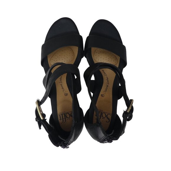 Sofft Mauldin Black Leather Open Toe Cross Strap Wedge Heel Sandals Womens 7 - Picture 7 of 13
